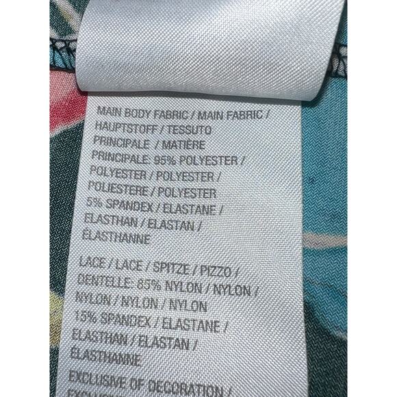 Susan Graver Top Womens Large Liquid Knit Lace Shoulder Detail Dark Floral Teal - Picture 7 of 8